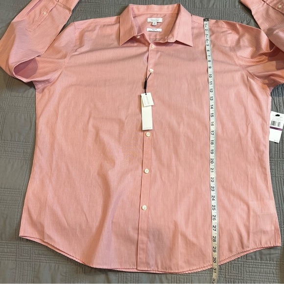 NEW Calvin Klein Mens XXL Slim Fit Button Up Shirt Infinite Cool Pink Striped - Picture 8 of 11